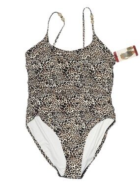 Betsey Johnson XL Leopard One Piece Swimsuit Ruched Beaded NWT Animal Print